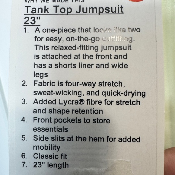 Lululemon Tank Top Jumpsuit 23" Lime - Picture 9 of 16